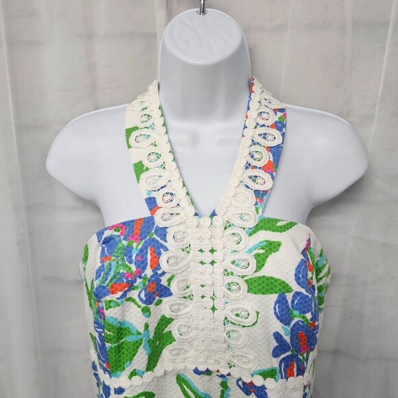 Lilly Pulitzer White Blue Floral Tie Halter Dress Backless Coquette Party 12 - Picture 2 of 15